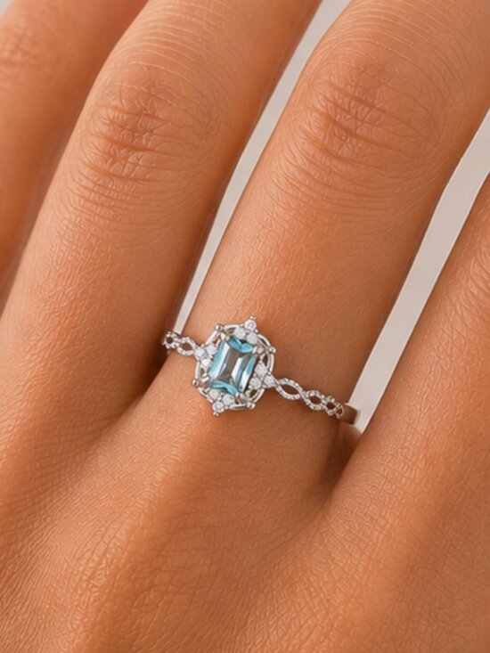Jewelry - NEW 14k White Gold Aquamarine Diamond Ring Emerald Cut